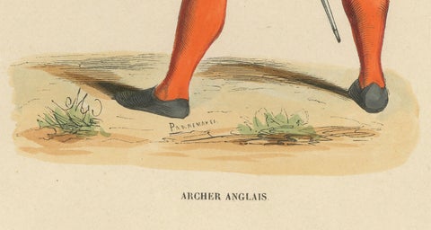 English Archer in Mid-Draw, Costume Di Moyen Age, 1847, close-up 1
