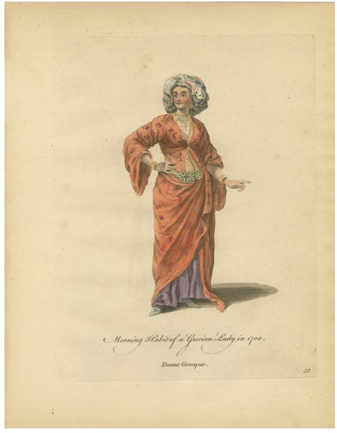 Antique Costume Print Grecian Lady Morning Dress Jefferys, 1749