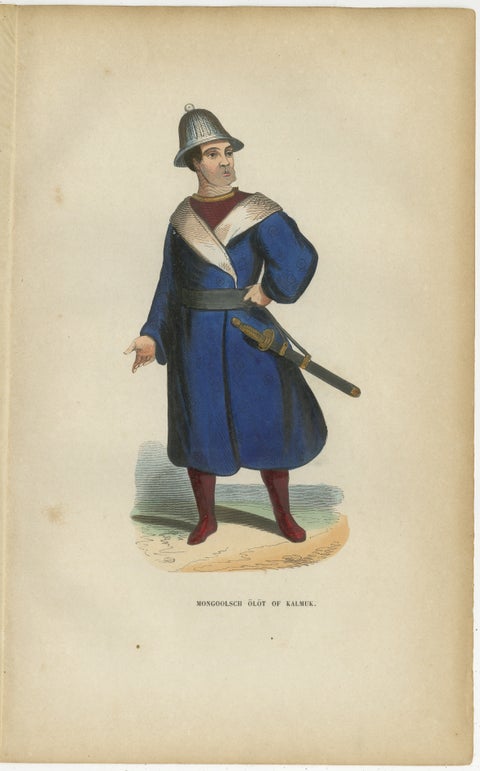 Antique Costume Print Mongol Kalmyk Warrior, Hand-Colored, 1854, view 2