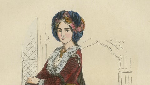 Turkish Noblewoman in Ottoman Court Dress - Antique Lithograph, c.1852, close-up 5