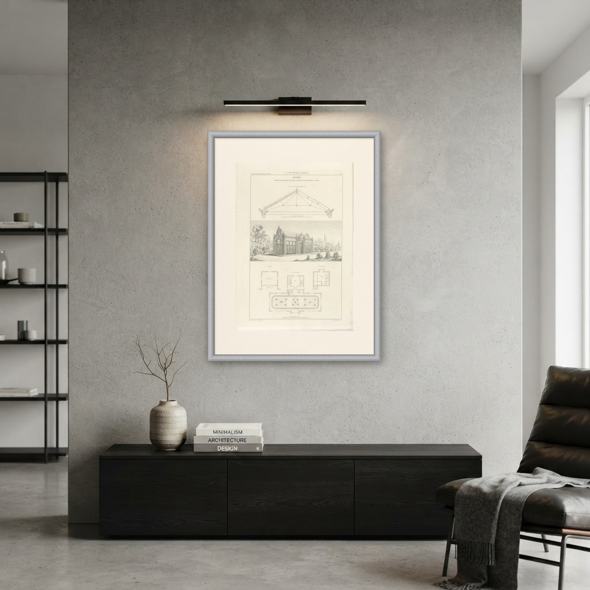 Orangery at Heidepark, Utrecht, Dutch Architecture Print, Leliman, 1865-1866, shown framed on a wall