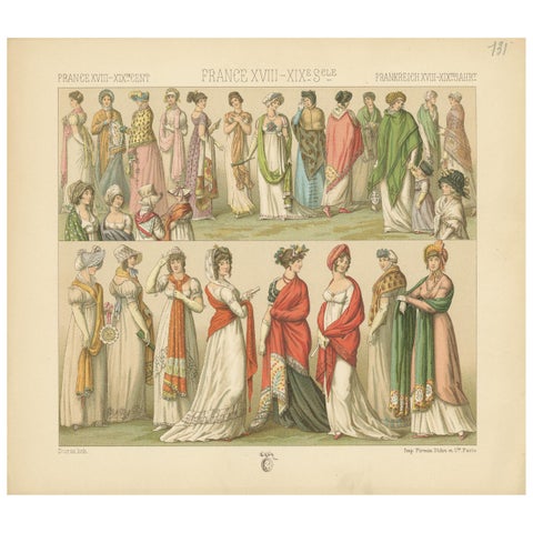 Antique Costume Print, French Women’s Fashion 18th–19th Century