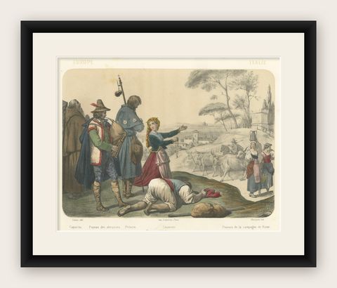 Italian Regional Costumes, Peasants of Rome and Abruzzo, Femme d’Ischia, c.1845, shown framed