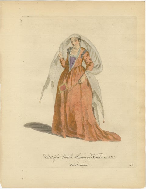 Venetian Noblewomen in Renaissance Dress, Hand-Colored Costume Prints, 1749, view 3