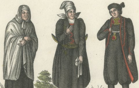 Bohemians of Silesia and the Museum in Berlin, Hand Colored Lithograph, 1842, close-up 1