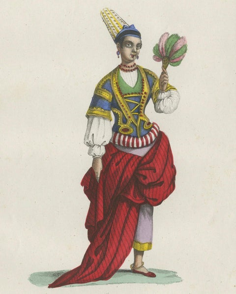 Timbuktu Woman Costume Print, Antique Hand-Colored Lithograph, 1854, close-up 4