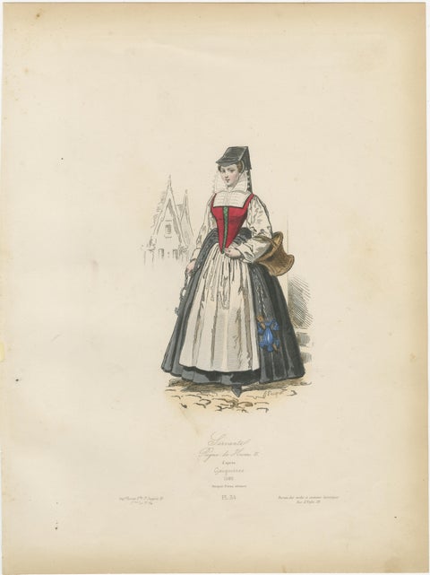 Antique French Costume Print of a Servant in Medieval Dress, 19th Century, view 3