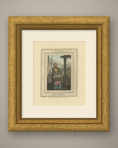 Mackerel Seller at Billingsgate, Cries of London, 1804, shown framed