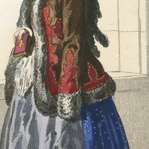 Old Print of a Bourgeoise in Folk Costume from Jászsági, Lower Hungary, 1850, close-up 2