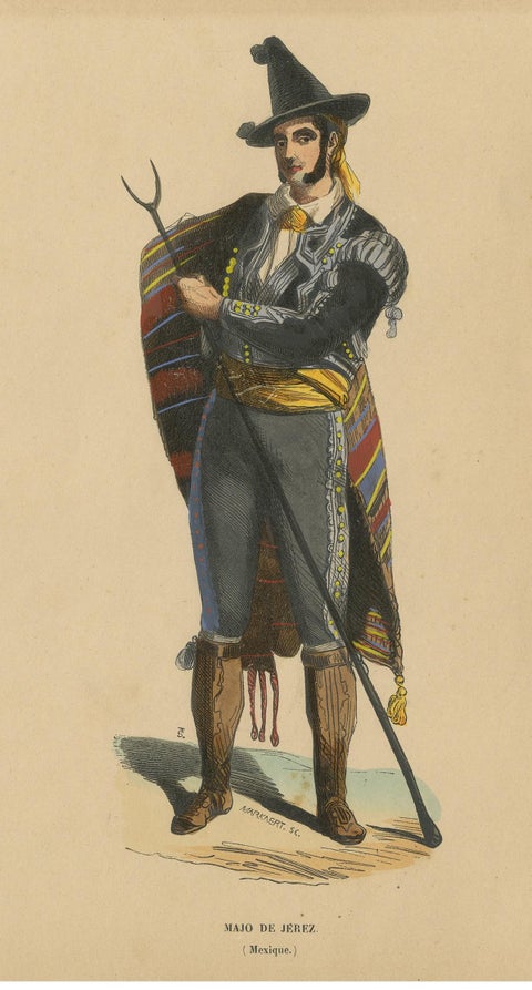 Antique Costume Print of an Inhabitant of Jerez by Wahlen, 1843, view 3