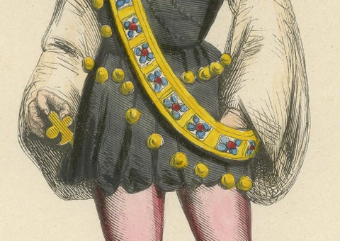 The Gallant Courtier: A Nobleman's Fashion in 'Costume du Moyen Âge, 1847, close-up 2