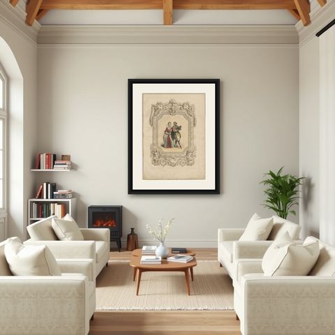 Henri IV & Marie de' Medici French Court Costume Lithograph, 1847, shown framed in a room