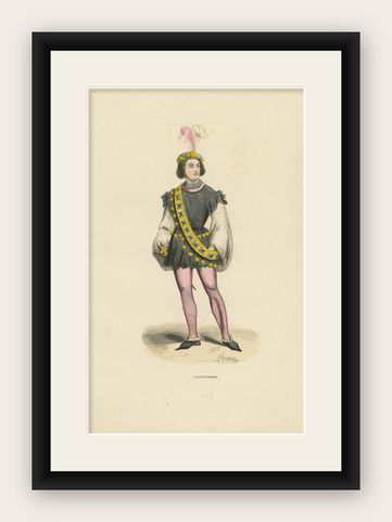 The Gallant Courtier: A Nobleman's Fashion in 'Costume du Moyen Âge, 1847, shown framed