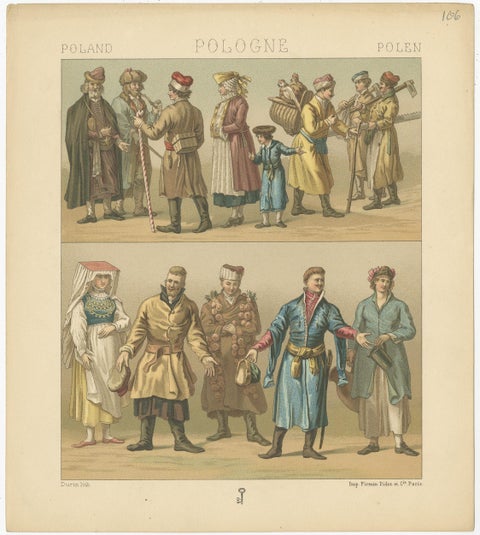 Antique Print of Polish Costumes Racinet, 'circa 1880', view 4