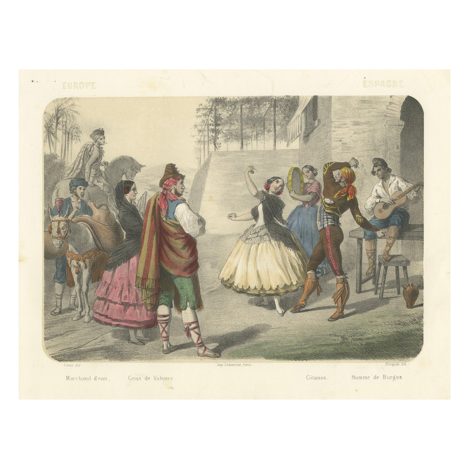 Spanish Dancers and Regional Costumes, Gitano and Valencian Figures, c.1845