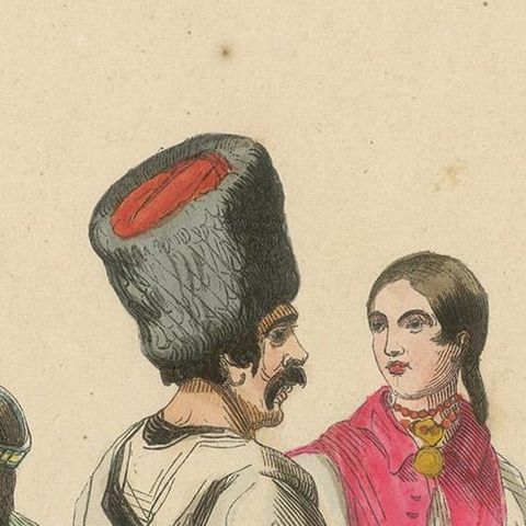 Antique Costume Print of Inhabitants of Little Russia by Wahlen, 1843, close-up 1