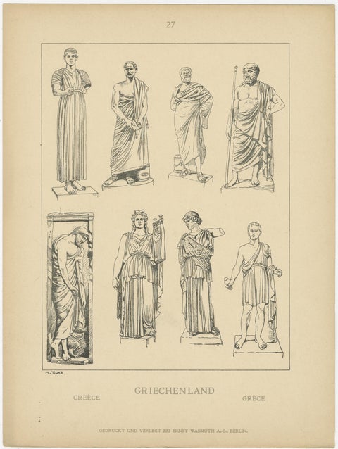 Set of 9 Antique Greek Costume and Antiquity Prints by Wasmuth, Berlin c.1900, view 8