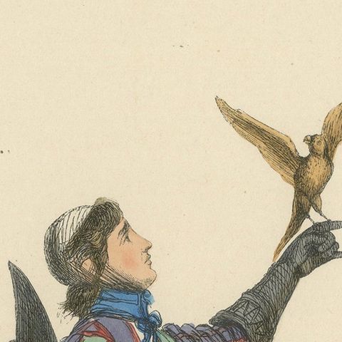 The Noble Sport: A German Falconer in 'Costume du Moyen Âge, 1847, close-up 5