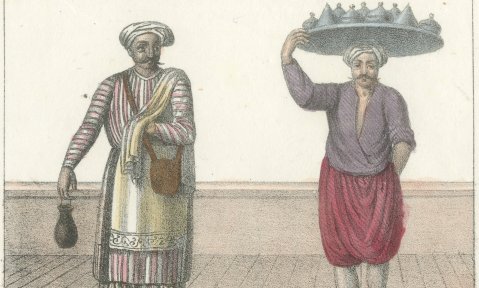 Ottoman Servant, a Food Carrier and Costumes of Bosnia, Lithograph, 1842, close-up 1
