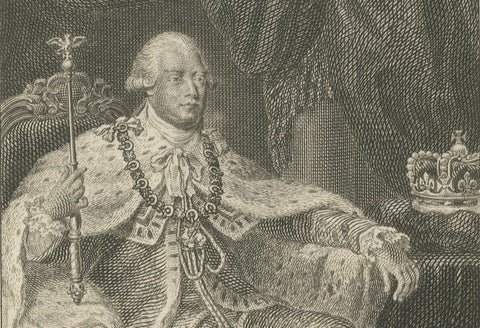 King George III in Coronation Robes, Small Antique Engraved Portrait, c.1780, close-up 3
