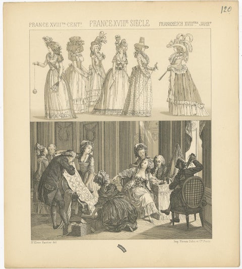 Pl. 120 Antique Print of French 18th Century Dresses by Racinet, 'circa 1880', view 3