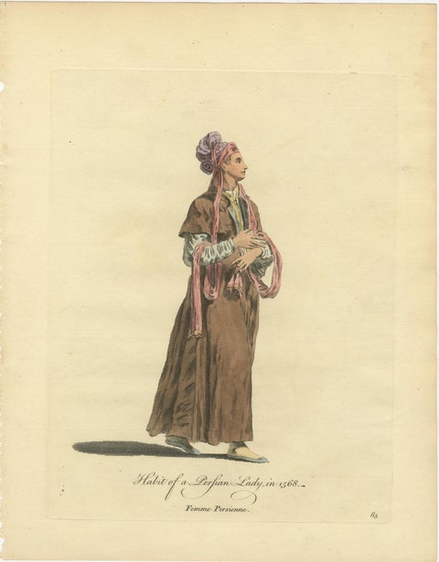 Antique Persian Costume Prints Set of 3, Hand-Colored Engravings, 1749, view 3