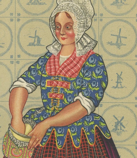 Early 19th c. Brabant Milkmaid & Townswoman in Folk Dress, Published in 1932, close-up 2