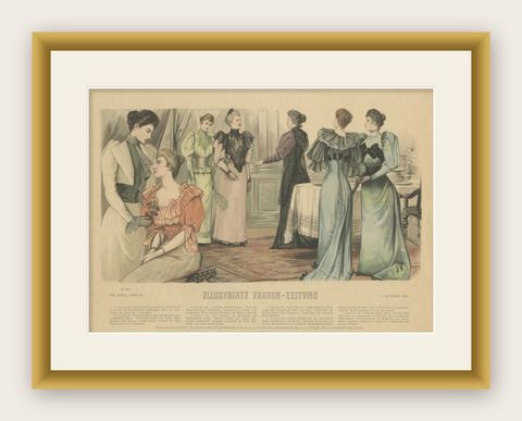 German Antique Fashion Print of Women, Published in, 1892, shown framed