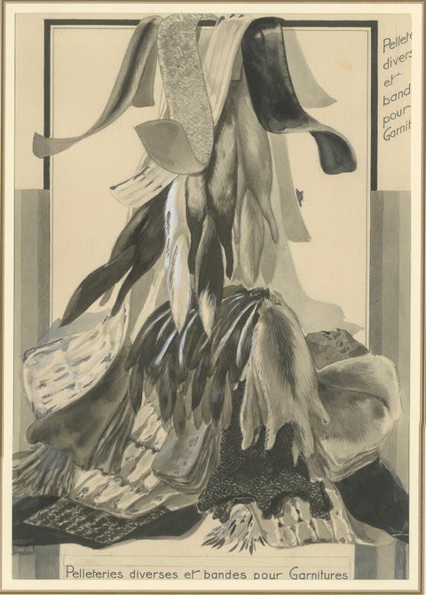 French Art Nouveau Fashion Design of Fur Trimmings and Pelts, c.1910, close-up 2