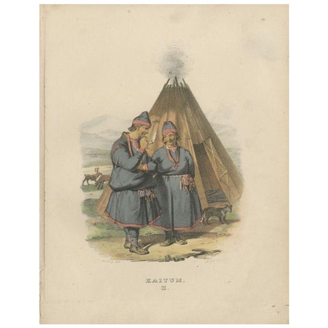Antique Costume Print of Kaitum, Lapland in Sweden by Sandberg, circa 1864