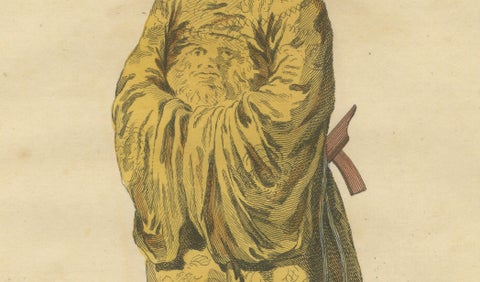 Chinese Emperor in Imperial Robes, Antique Costume Print, Jefferys 1749, close-up 1
