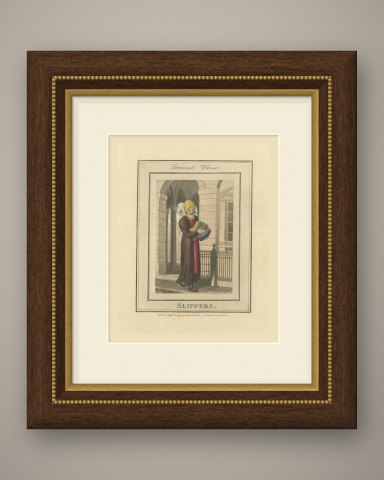 Slipper Seller at Somerset House, Cries of London, 1804, shown framed