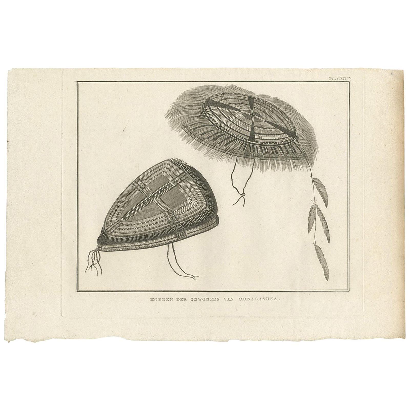 Antique Print of Alaska Costumes by Cook, 1803