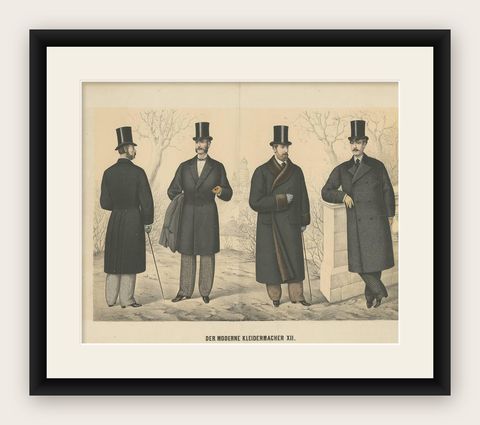 Original Antique Print of Men's Fashion, circa 1900, shown framed