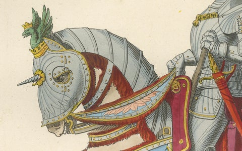 Armored Emperor Maximilian on Horseback in Ornate Renaissance Parade Dress. 1845, close-up 3