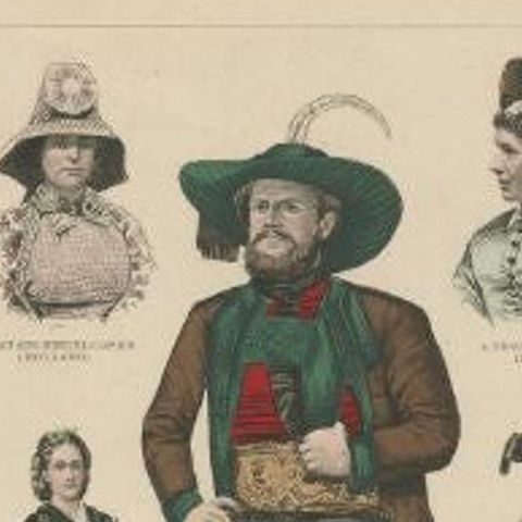 Antique Costume Print of Bayern, Tirol and More, c.1875, close-up 1