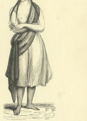 Young Girl of Pitcairn Island, Antique Wahlen Costume Print, 1843-1844, close-up 1