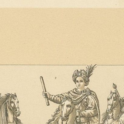 Antique Print of Polish Battle Costumes Racinet, 'circa 1880', close-up 1