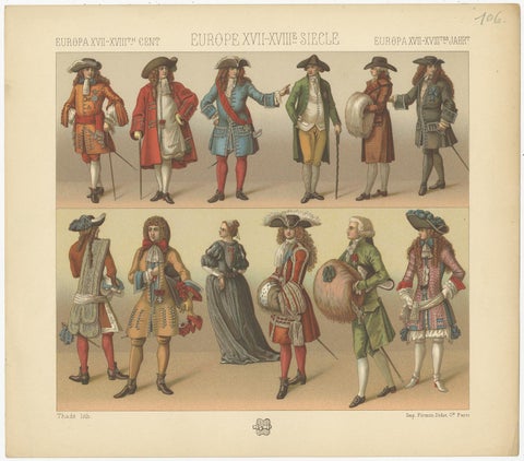 Pl. 106 Antique Print of European XVII-XVIIIth Century Costumes by Racinet, view 4
