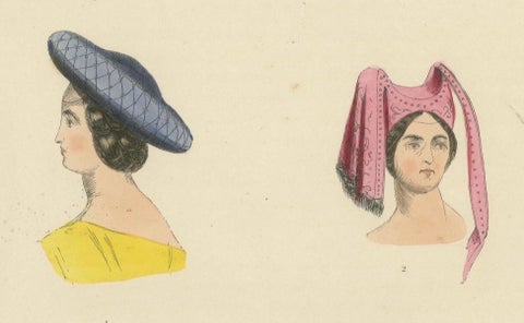 Costume du Moyen Âge: Portraits of Elegant Ladies, Published in 1847, close-up 2