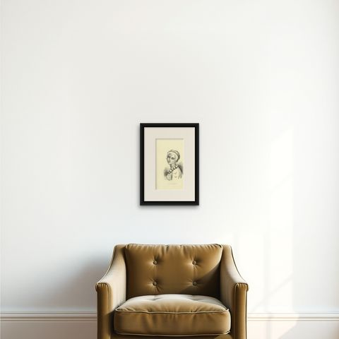 Queen of the Sandwich Islands, Antique Wahlen Costume Print, 1843-1844, shown framed on a wall