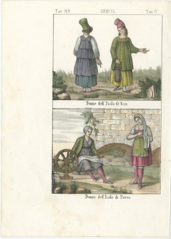 Women of Chios and Paros with a Spinning Wheel, Hand Colored, 1842, view 2