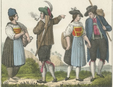 Costume of Upper Bavaria, the Bavarian Palatinate and Munich, Lithograph, 1842, close-up 2