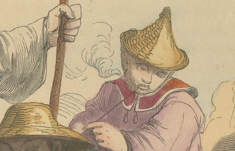 Chinese Laborers Gambling in Traditional Attire from Wahlen's 1844 Lithographs, close-up 3