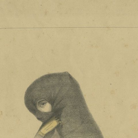 Original Antique Costume Print "La Tapada" of Lima, Peru by A.A. Bonnaffé, 1855, close-up 6