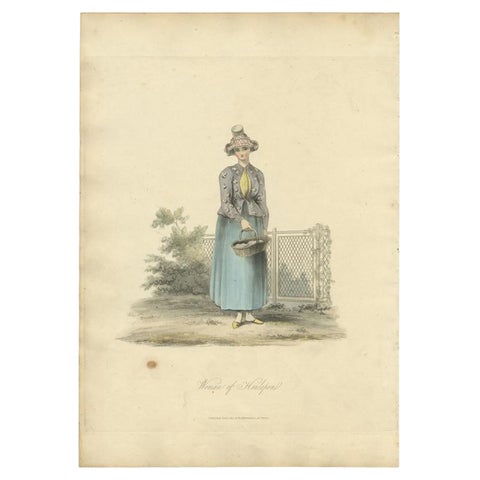 Antique Costume Print of a Frisian Woman from Hindelopen, the Netherlands, 1817, view 2