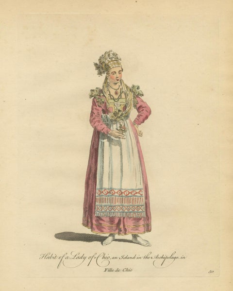 Antique Costume Print Lady of Chio Greek Island Dress Jefferys, 1749, close-up 5