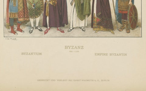 Byzantine Costume Plate 800–1100, Antique Hand-Colored Print c.1880, close-up 4