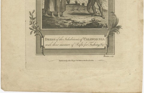 California Indigenous Dress & Fishing Rafts, Early Ethnographic Engraving 1754, close-up 3