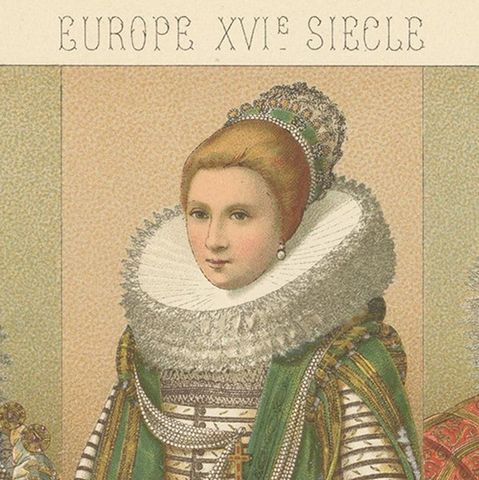 Pl. 67 Antique Print of European 16th Century Costumes by Racinet, circa 1880, close-up 1